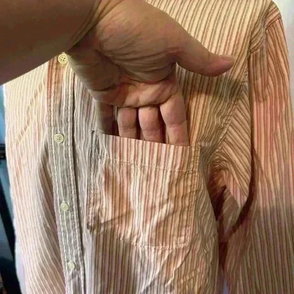 Sonoma Men’s LS Button Down Shirt Orange Blue White Striped Sz Large 100% Cotton - Picture 4 of 7